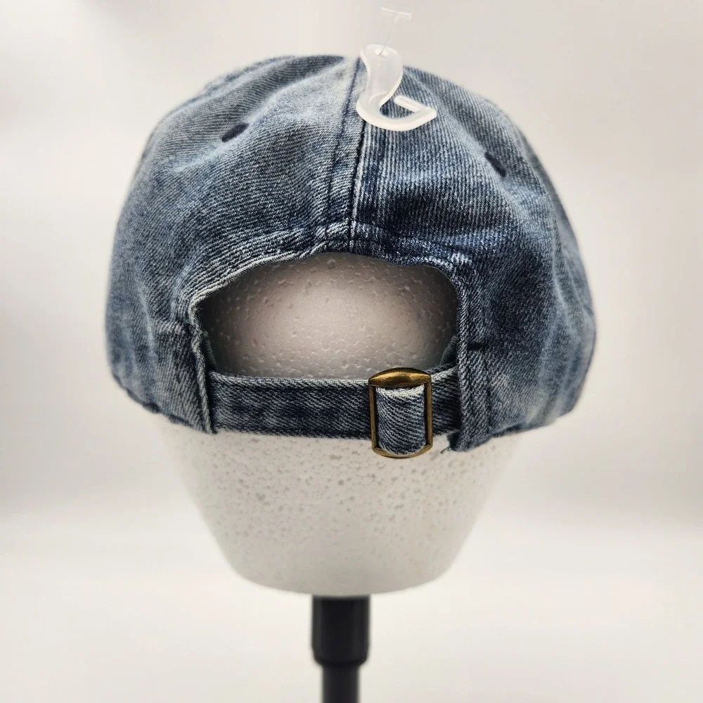 Wanderlust Embroidered‎ Acid Wash Denim Baseball Cap Blue Green Adjustable NEW